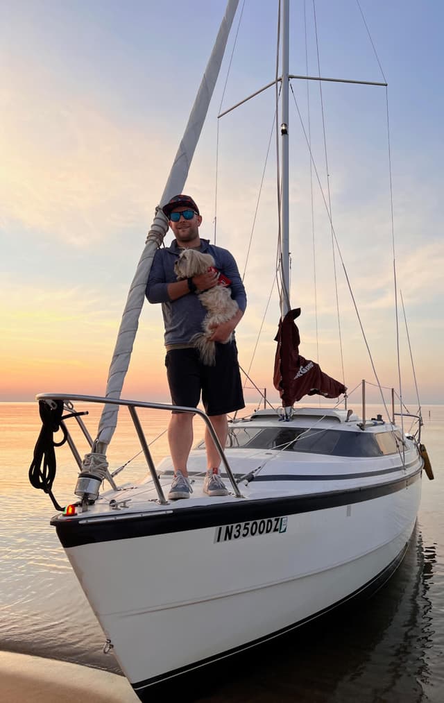 Sailboat at sunset on Lake Michigan